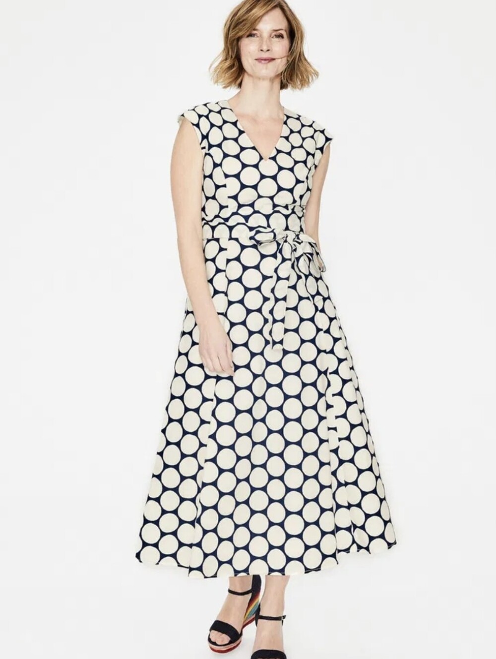 Boden Tori Cotton Midi Dress White/Navy Sz 2 Petite - Picture 12 of 12